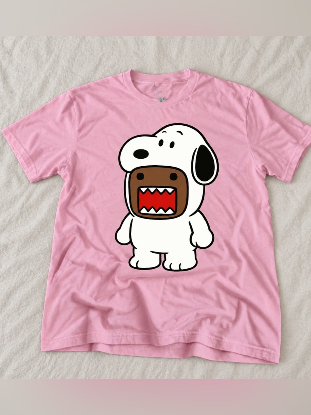 Gildan Light Pink Graphic Tee with Cartoon Dog-Monster